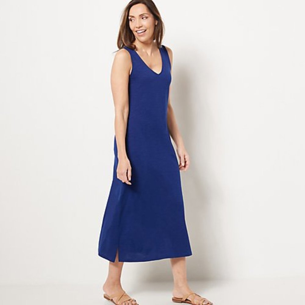 Belle by Kim Gravel Petite Slub Knit Maxi Dress with Pockets - Nautical Navy XLP